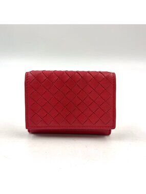 Bottega Veneta Intrecciato Bicolor Tiny Leather Red Mini Trifold Wallet